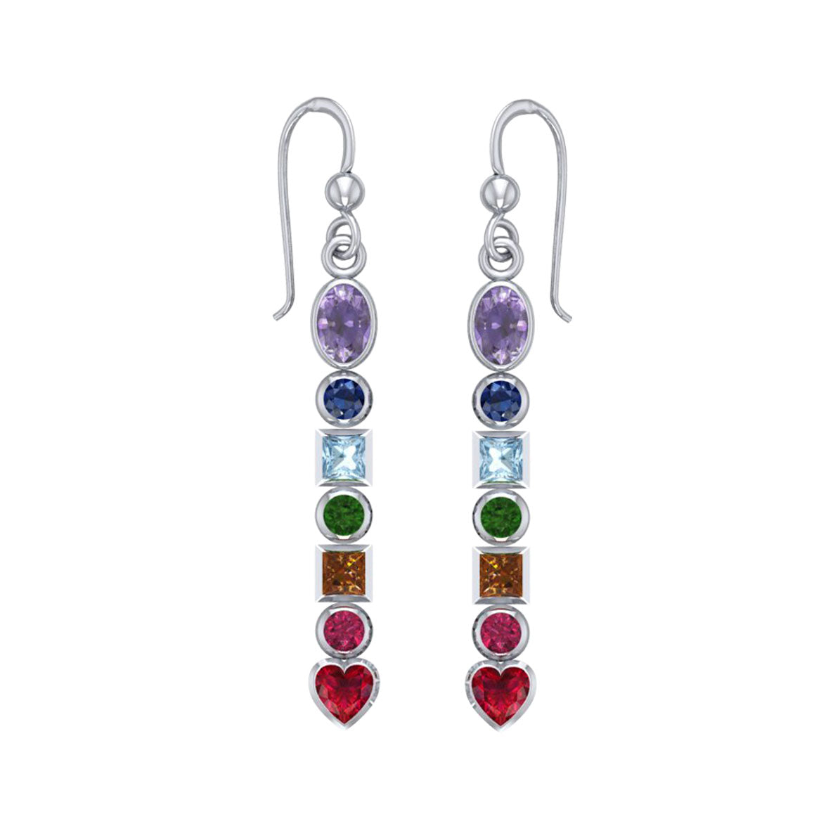 Sterling Silver Chakra Earrings with Gemstones TER414