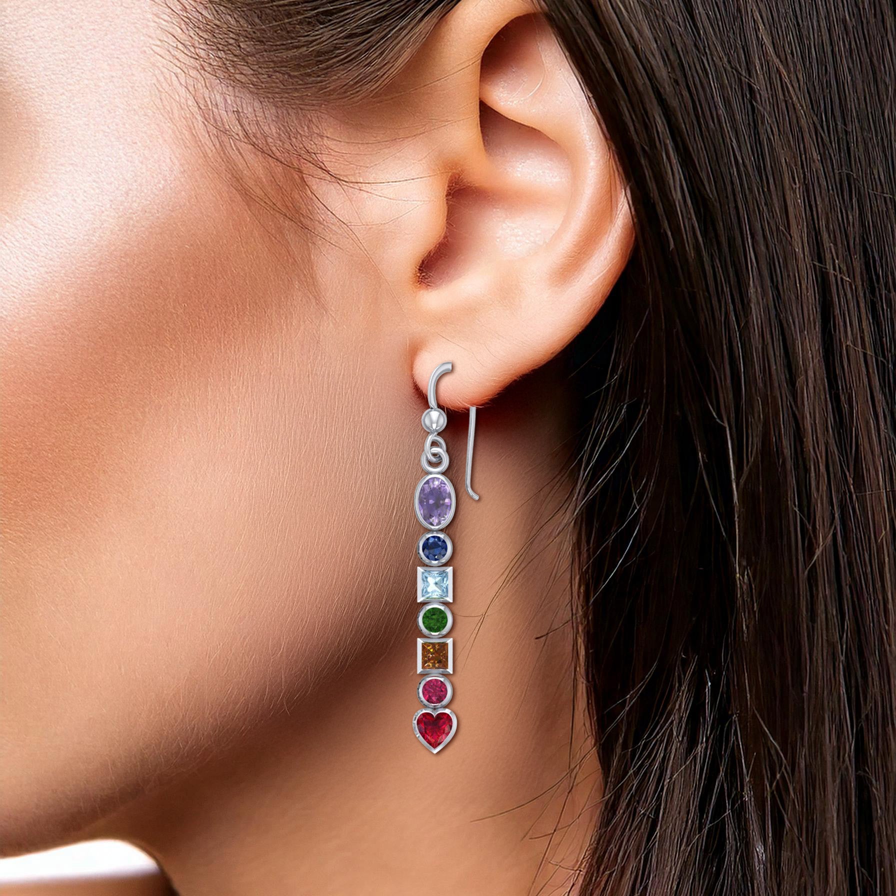Sterling Silver Chakra Earrings with Gemstones TER414