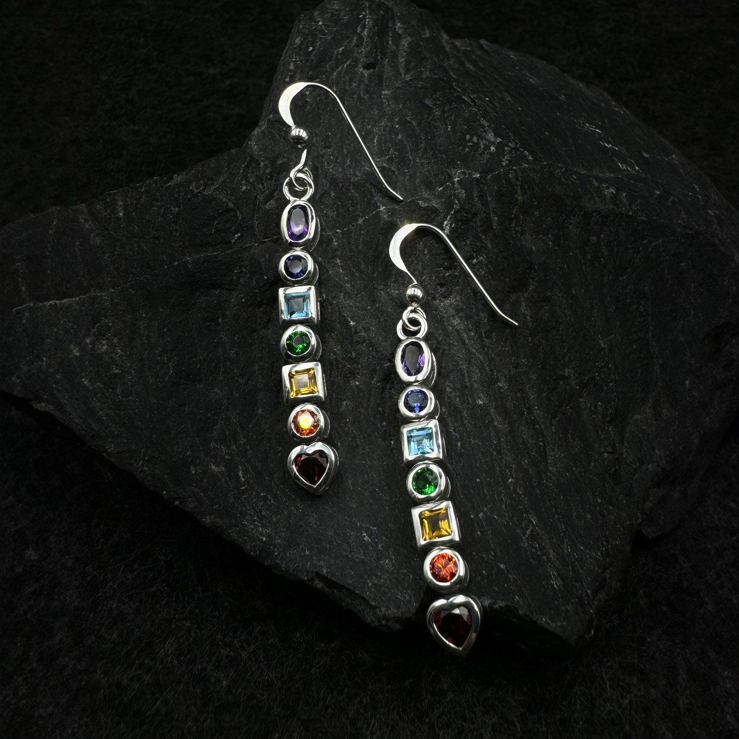 Sterling Silver Chakra Earrings with Gemstones TER414