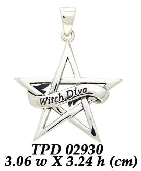 Witch Diva Pentagram Sterling Silver Pendant TPD2930