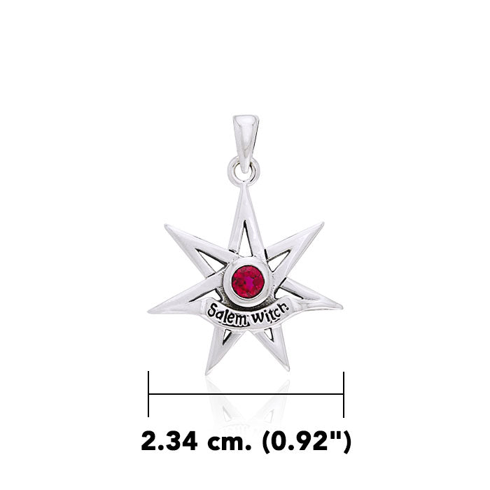 Salem Witch Seven Pointed Star with Gemstone Silver Pendant TPD2928