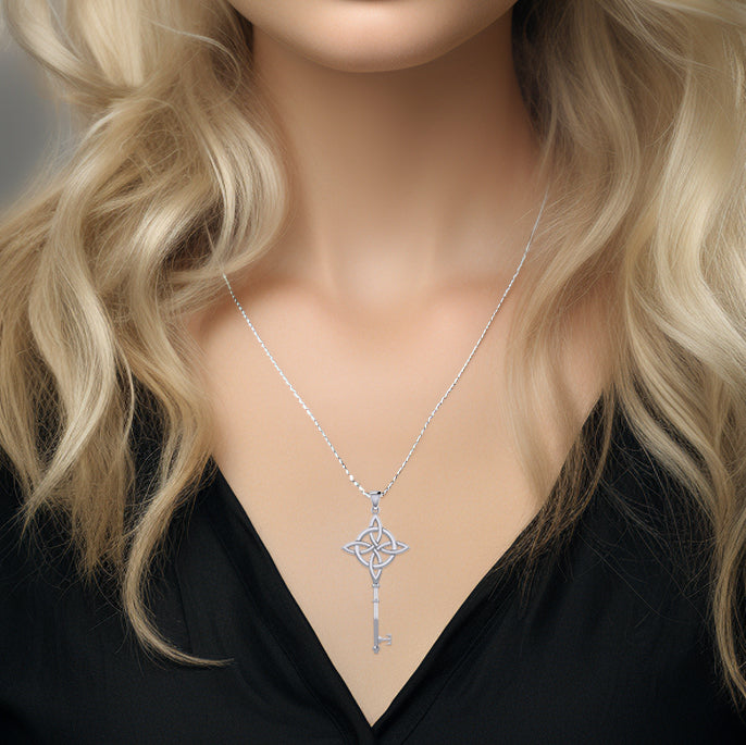 Celtic Four Point Knot Spiritual Enchantment Key Sterling Silver Pendant TPD5675