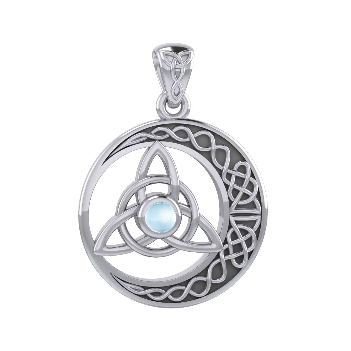 The Celtic Knot Moon and Triquetra Silver Pendant with Stone TPD6052
