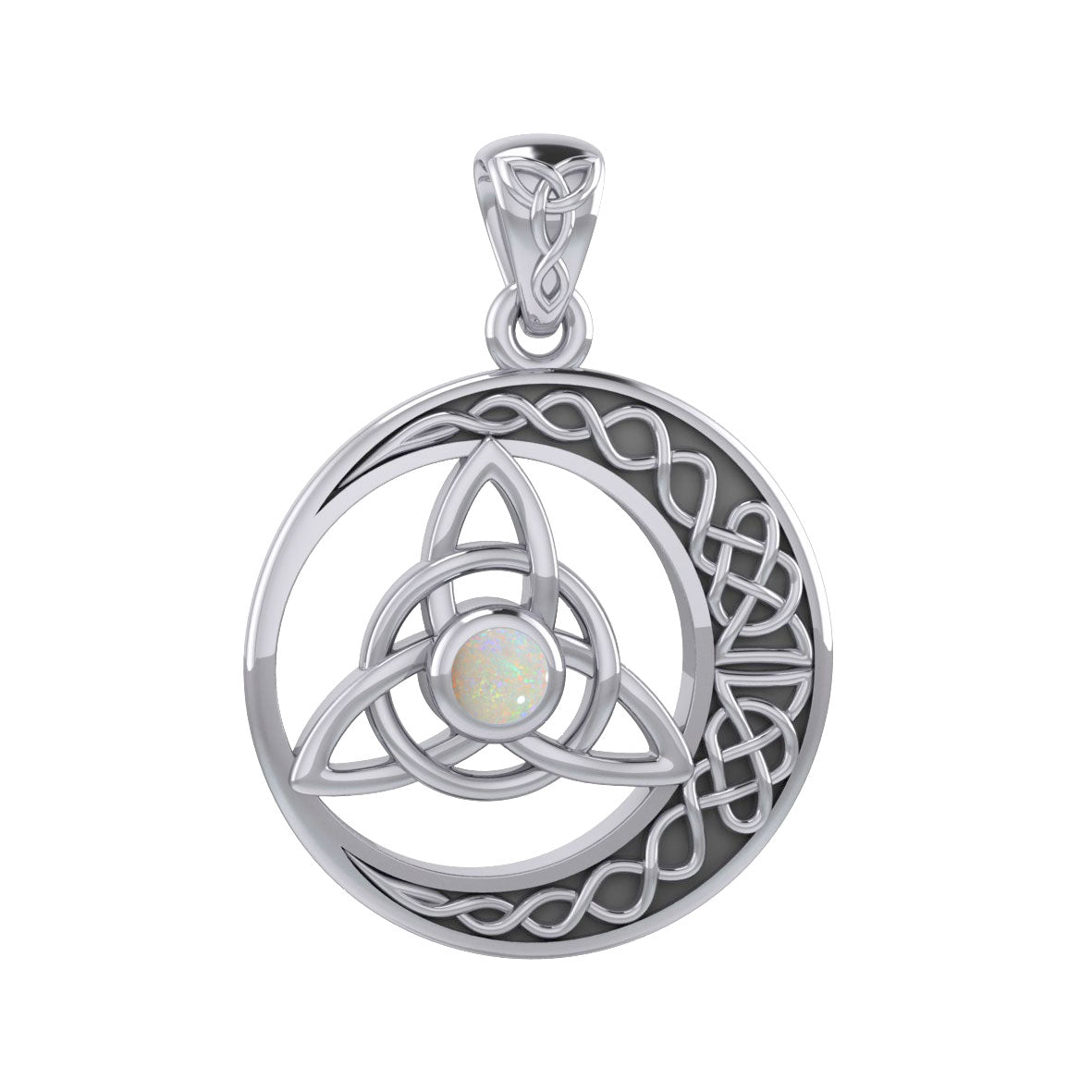 The Celtic Knot Moon and Triquetra Silver Pendant with Stone TPD6052