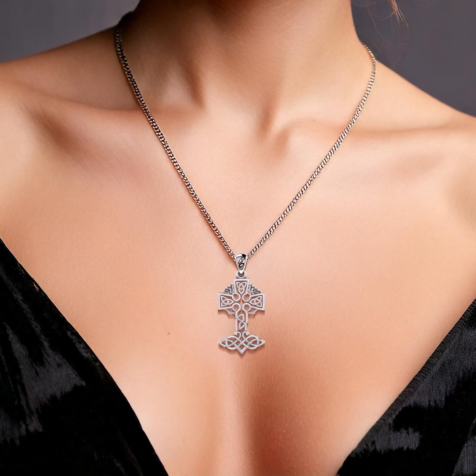 Celtic Tree of Life Irish Cross Silver Pendant TPD6123