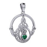 Claddagh and Celtic Crescent Moon with Heart Gemstone Silver Pendant TPD6130