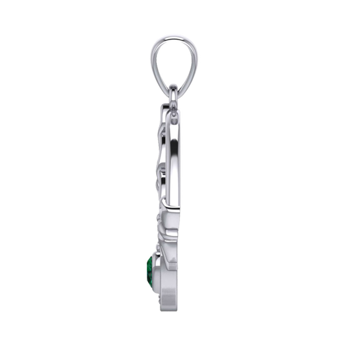 Claddagh and Celtic Crescent Moon with Heart Gemstone Silver Pendant TPD6130