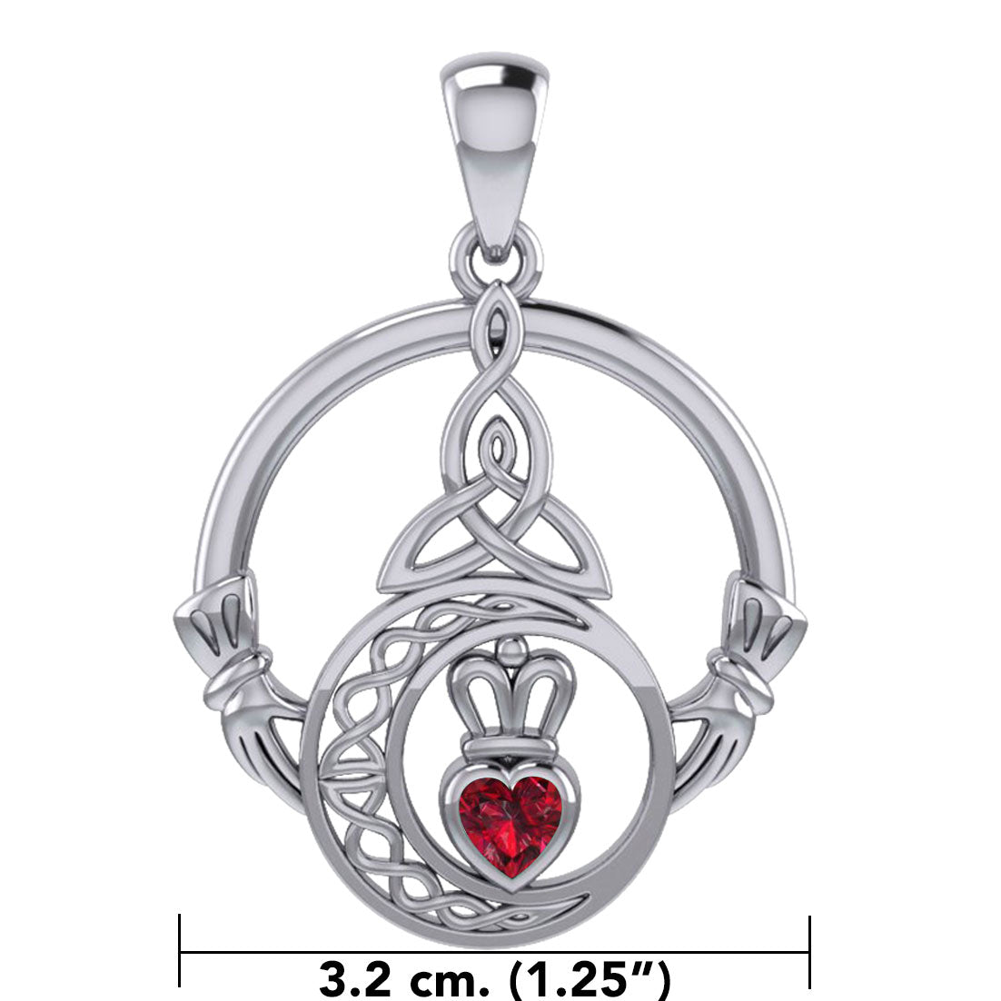 Claddagh and Celtic Crescent Moon with Heart Gemstone Silver Pendant TPD6130