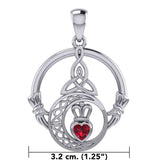 Claddagh and Celtic Crescent Moon with Heart Gemstone Silver Pendant TPD6130