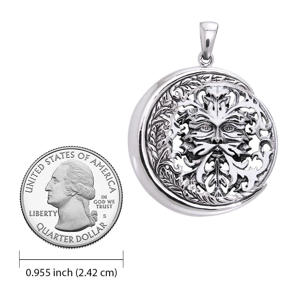 Oberon Zell Green Man on Crescent Moon Silver Pendant TPD6131