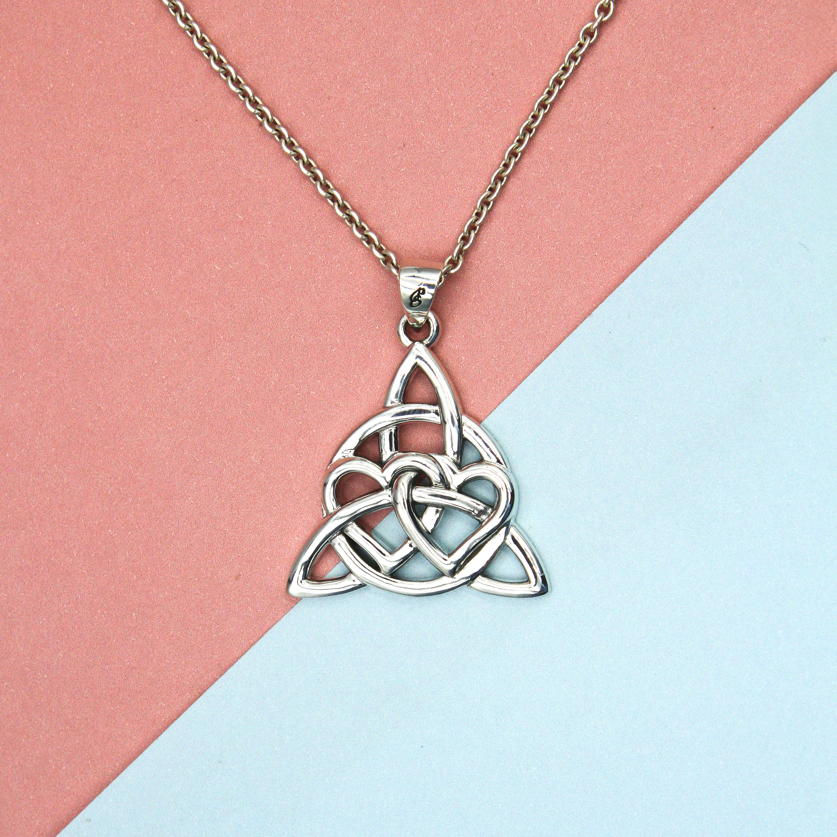 Enchantment Sterling Silver Double Hearts Connected with Magic Celtic Triquetra Pendant - TPD6194 by Peter Stone