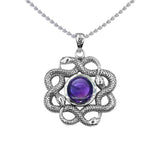 Ouroboros Snake with Celtic Knot Sterling Silver Pendant with Gem TPD6410