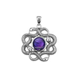 Ouroboros Snake with Celtic Knot Sterling Silver Pendant with Gem TPD6410