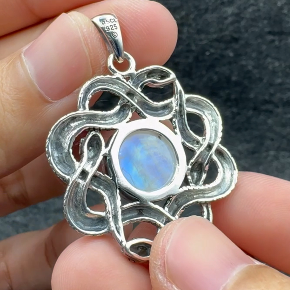 Ouroboros Snake with Celtic Knot Sterling Silver Pendant with Gem TPD6410