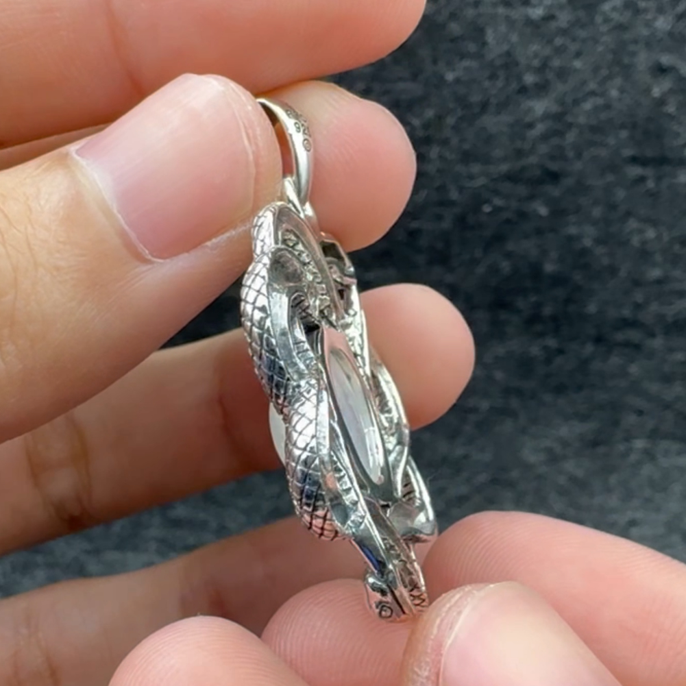 Ouroboros Snake with Celtic Knot Sterling Silver Pendant with Gem TPD6410