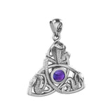 Triple Snake with Celtic Trinity Knot Solid Gold Pendant with Gem GPD6426