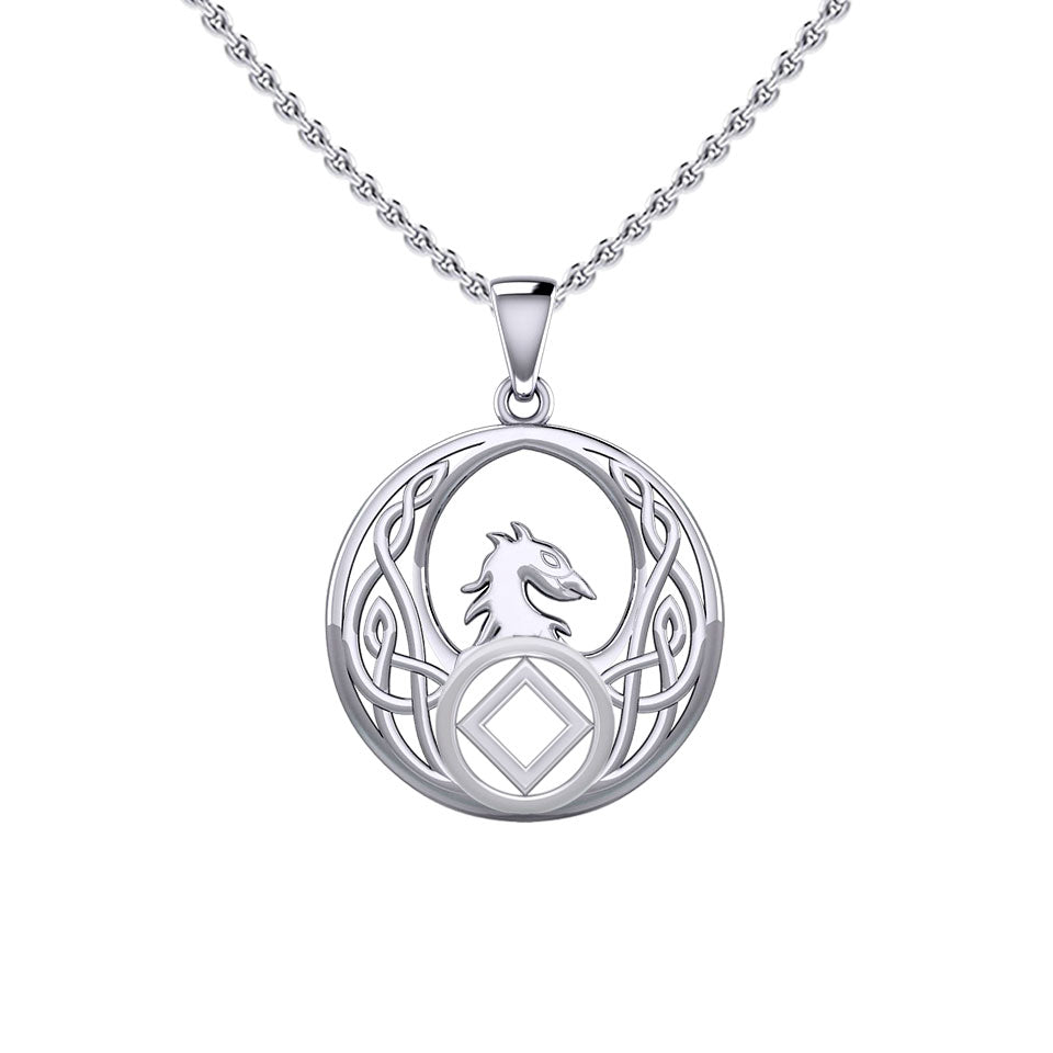 Celtic Phoenix with NA Recovery Symbol Sterling Silver Pendant TPD6432
