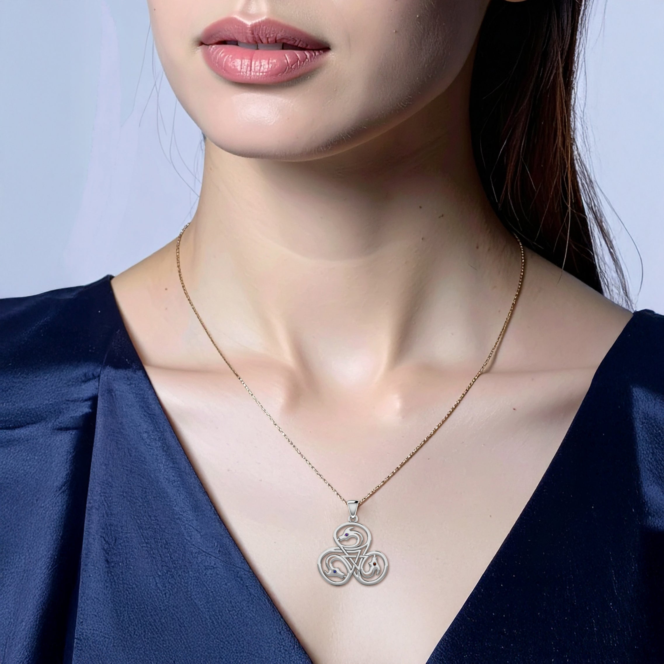 Dragon with Triskele Solid Gold Pendant with Gemstone GPD6439