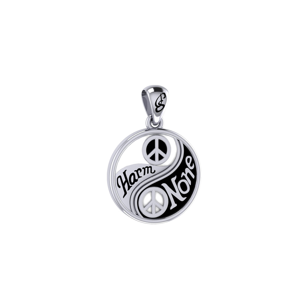 Harm None with Peace Symbols in Yin Yang Sterling Silver Pendant TPD6455