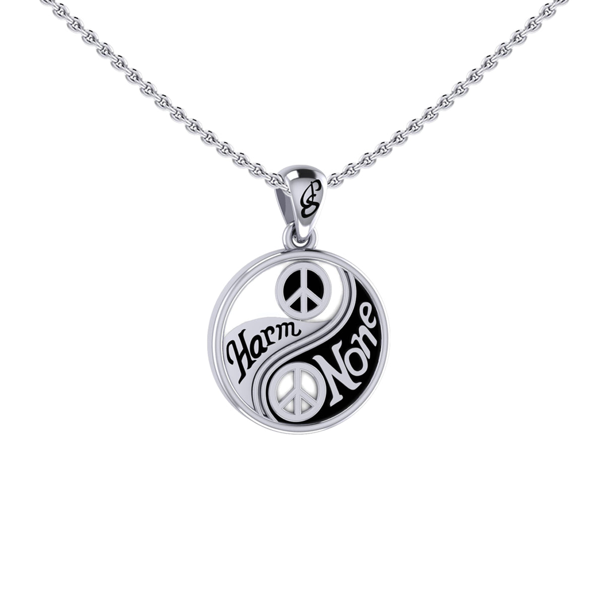 Harm None with Peace Symbols in Yin Yang Sterling Silver Pendant TPD6455
