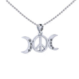 Harm None with Peace Symbols and Crescent Moon Sterling Silver Pendant TPD6457