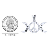 Harm None with Peace Symbols and Crescent Moon Sterling Silver Pendant TPD6457