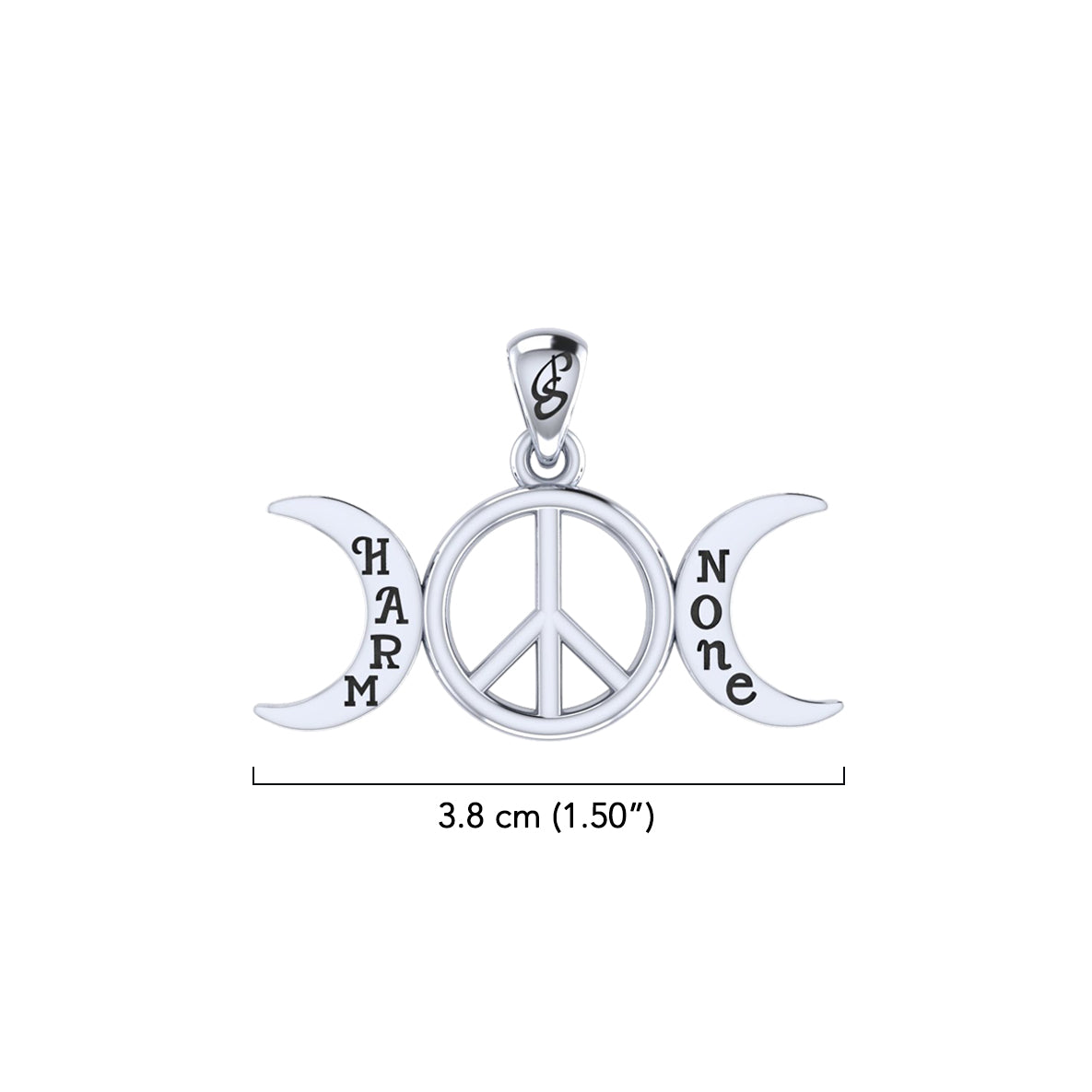 Harm None with Peace Symbols and Crescent Moon Sterling Silver Pendant TPD6457