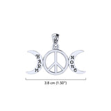 Harm None with Peace Symbols and Crescent Moon Sterling Silver Pendant TPD6457