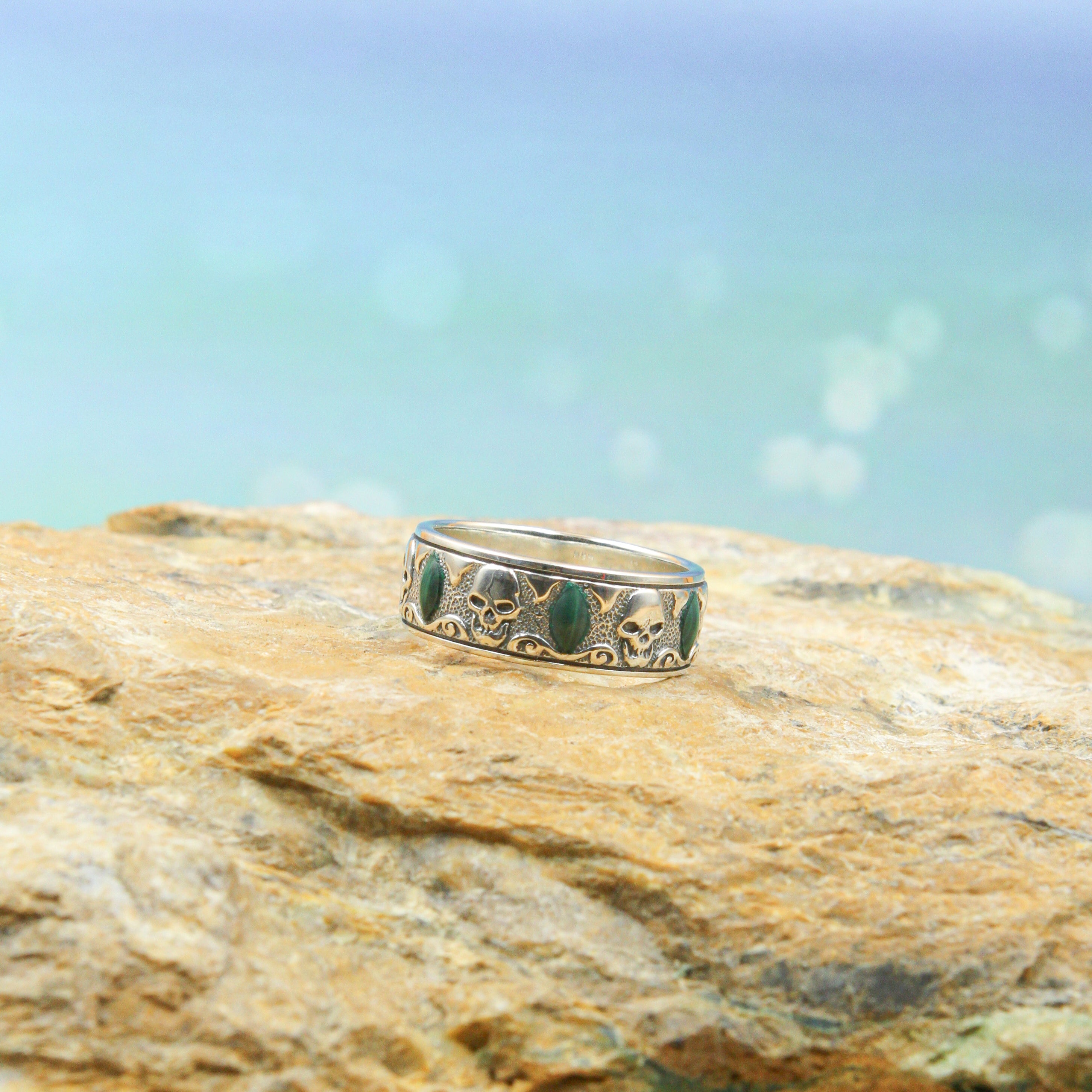 Skull Silver Band Ring with Inlay TR3679