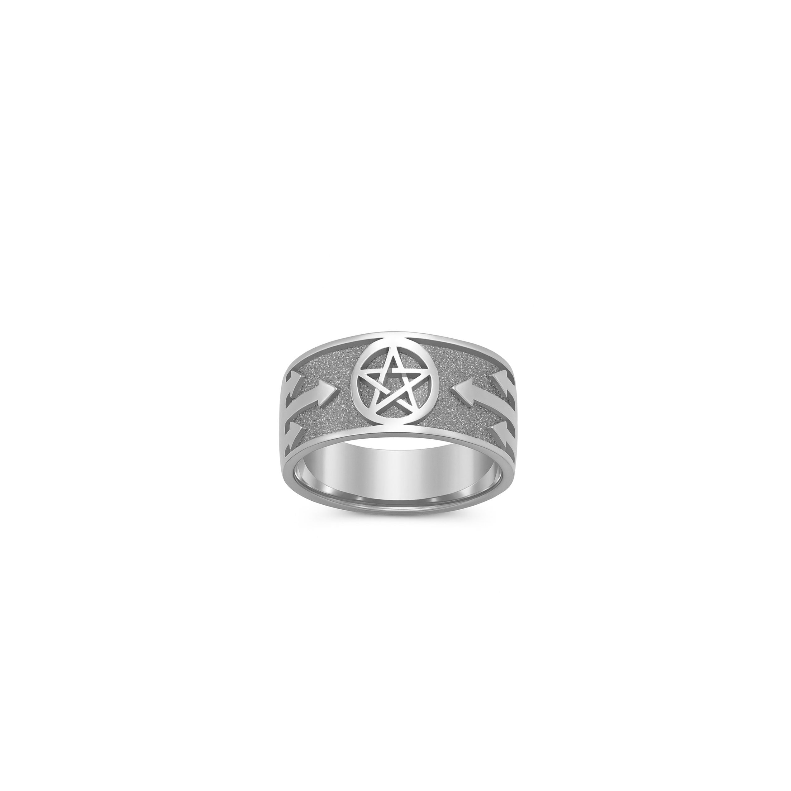 Pentacle with Arrows Sterling Silver Ring TR379