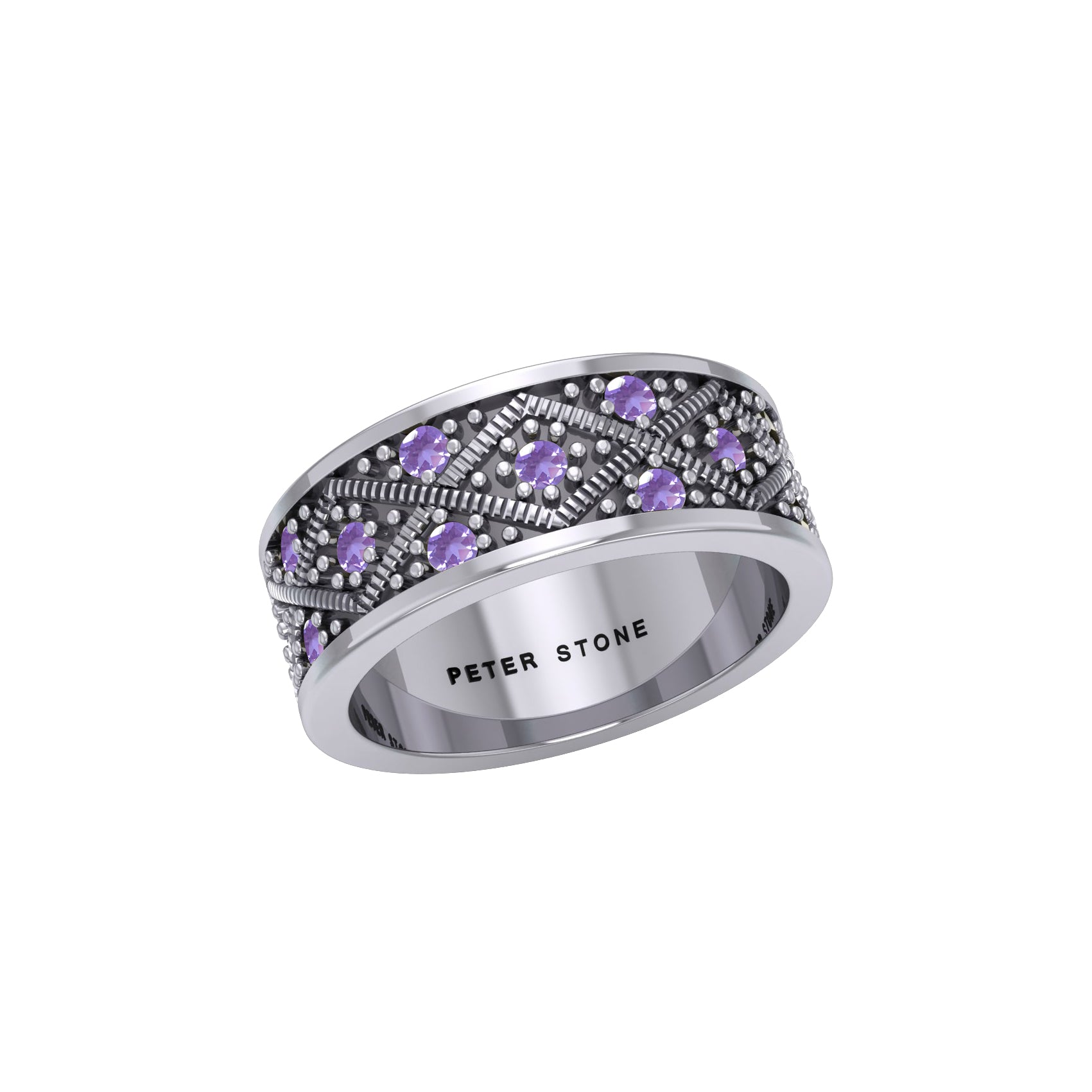 Weave Design Silver Ring with Gemstones TRI1956