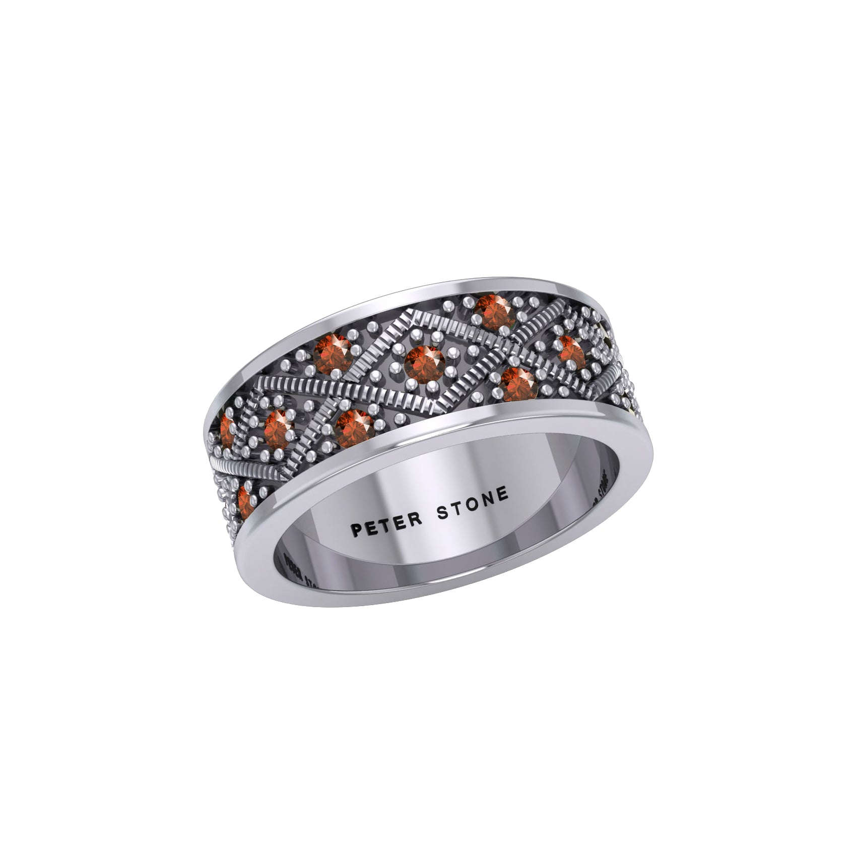 Weave Design Silver Ring with Gemstones TRI1956