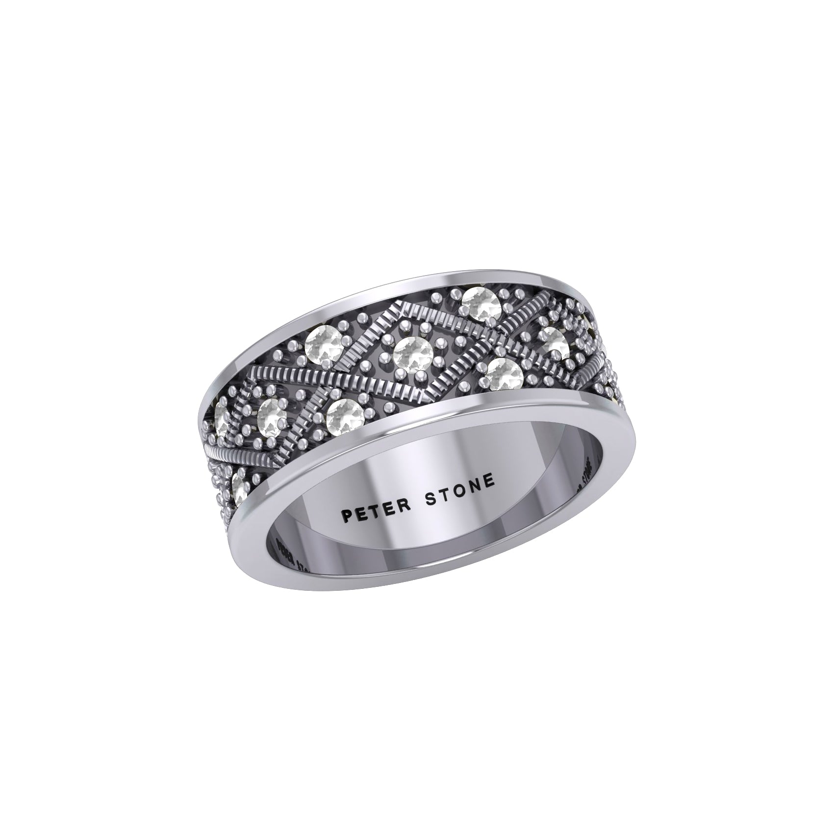 Weave Design Silver Ring with Gemstones TRI1956