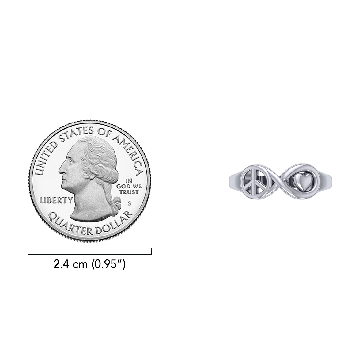 Peace Infinity Heart Sterling Silver Ring TRI2580