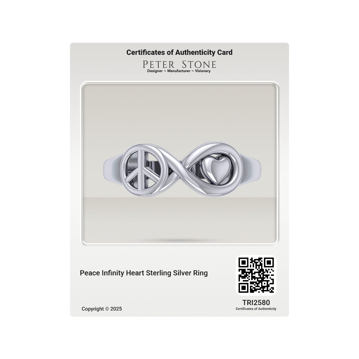 Peace Infinity Heart Sterling Silver Ring TRI2580