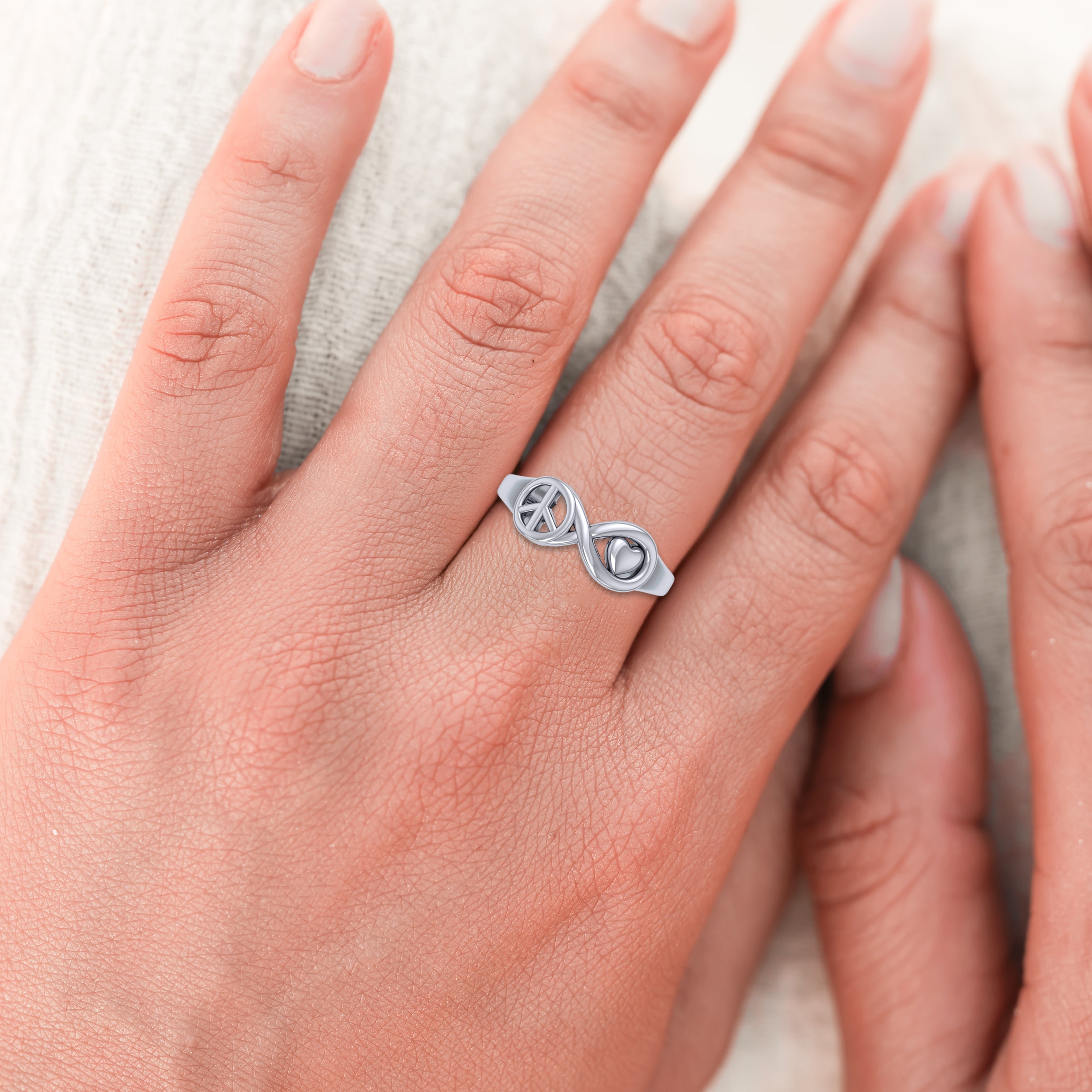 Peace Infinity Heart Sterling Silver Ring TRI2580