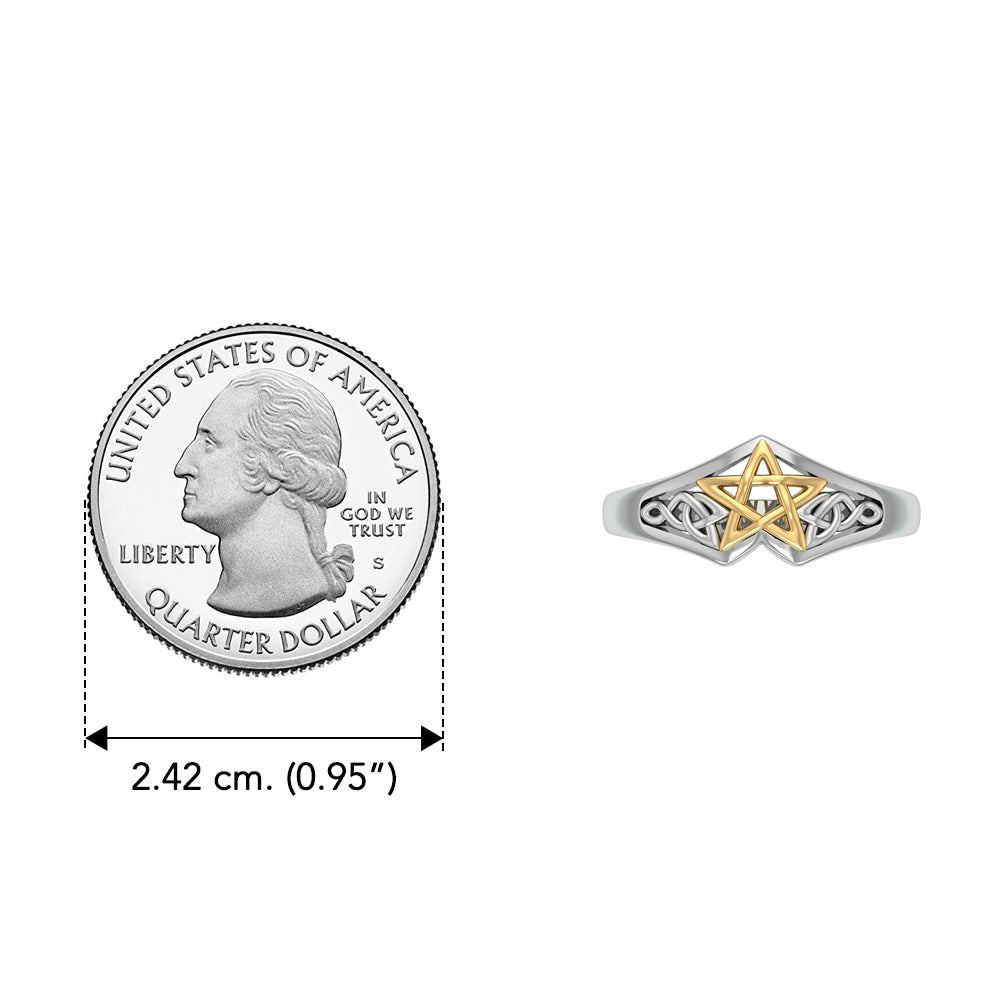 Celtic Knot  Pentacle Silver with 14K Gold Accent Ring TRV3813