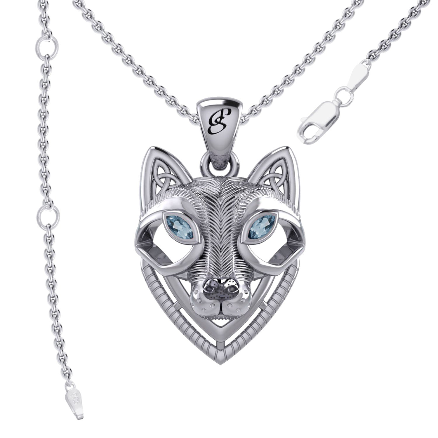 Celtic Wolf Spirit with Meaningful Gemstone Sterling Silver Pendant – Mystical Symbol of Spiritual Connection and Strength by Peter Stone Jewelry TPD6213