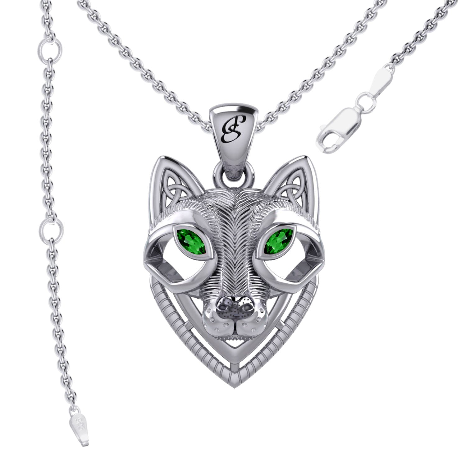 Celtic Wolf Spirit with Meaningful Gemstone Sterling Silver Pendant – Mystical Symbol of Spiritual Connection and Strength by Peter Stone Jewelry TPD6213