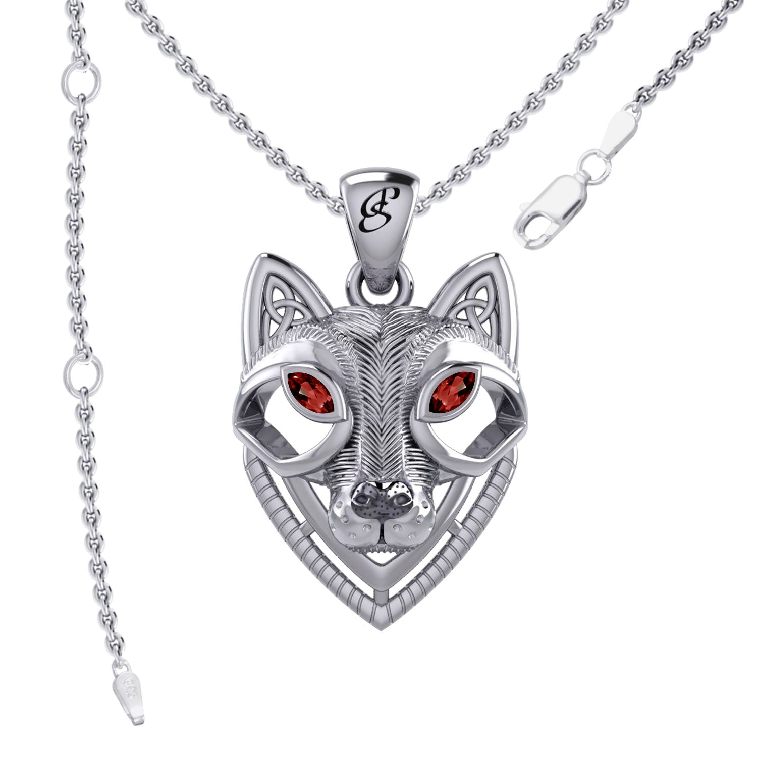 Celtic Wolf Spirit with Meaningful Gemstone Sterling Silver Pendant – Mystical Symbol of Spiritual Connection and Strength by Peter Stone Jewelry TPD6213