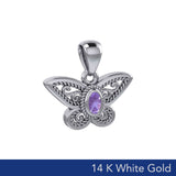 Life's colorful transformation ~ 14K White Gold Butterfly Pendant with Gemstone WPD3685
