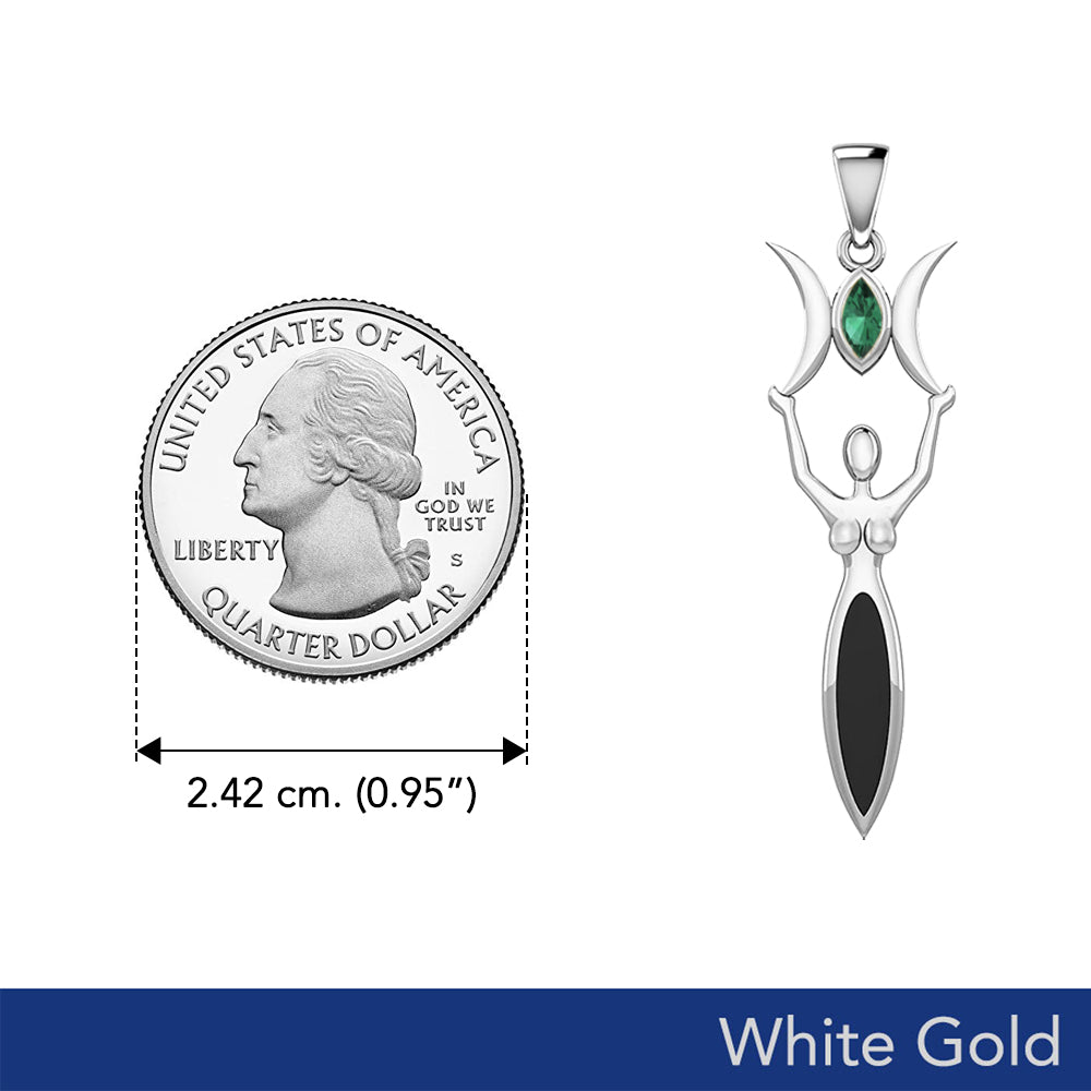Triple Goddess with Marquise Gemstone Solid White Gold Pendant WPD5659