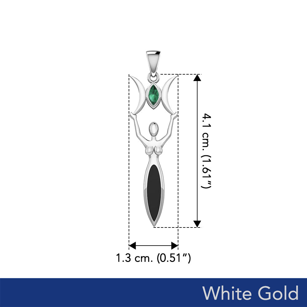 Triple Goddess with Marquise Gemstone Solid White Gold Pendant WPD5659