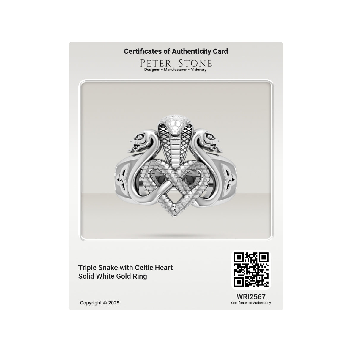 Triple Snake with Celtic Heart Solid Gold Ring GRI2567