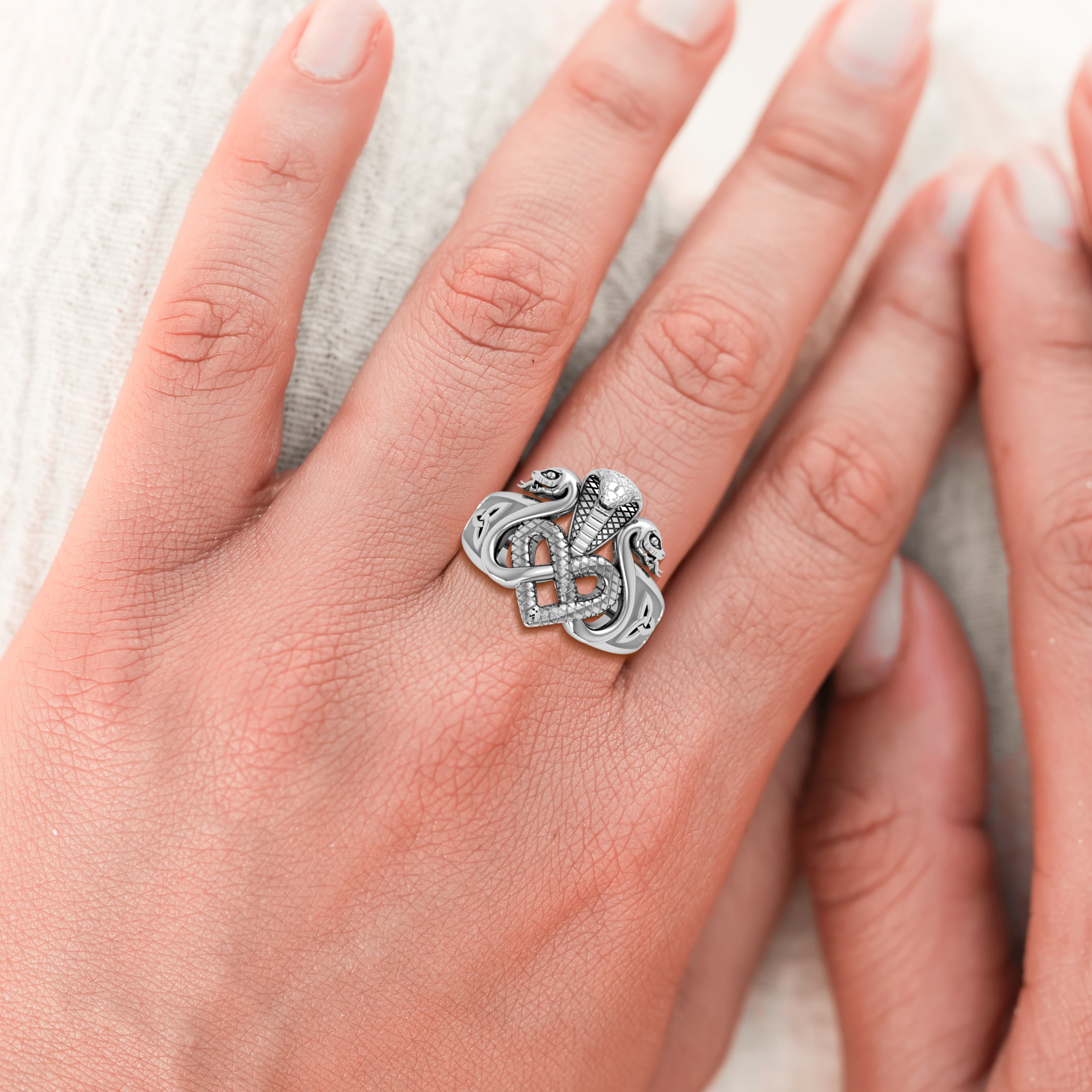 Triple Snake with Celtic Heart Solid Gold Ring GRI2567