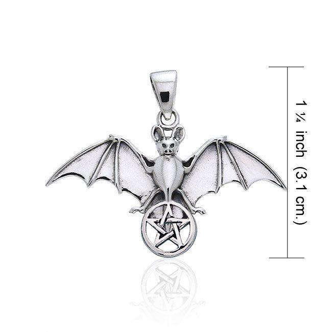 Bat Resting in the Sacred  Pentacle Sterling Silver Pendant TPD1078