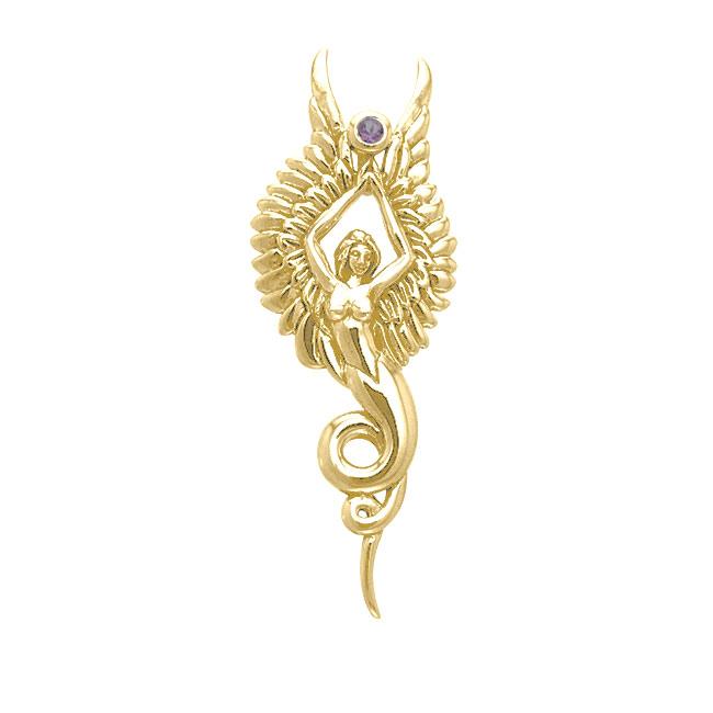 Captured by the Grace of the Angel Phoenix ~ Sterling  Solid Gold Pendant with Gemstone GPD3266