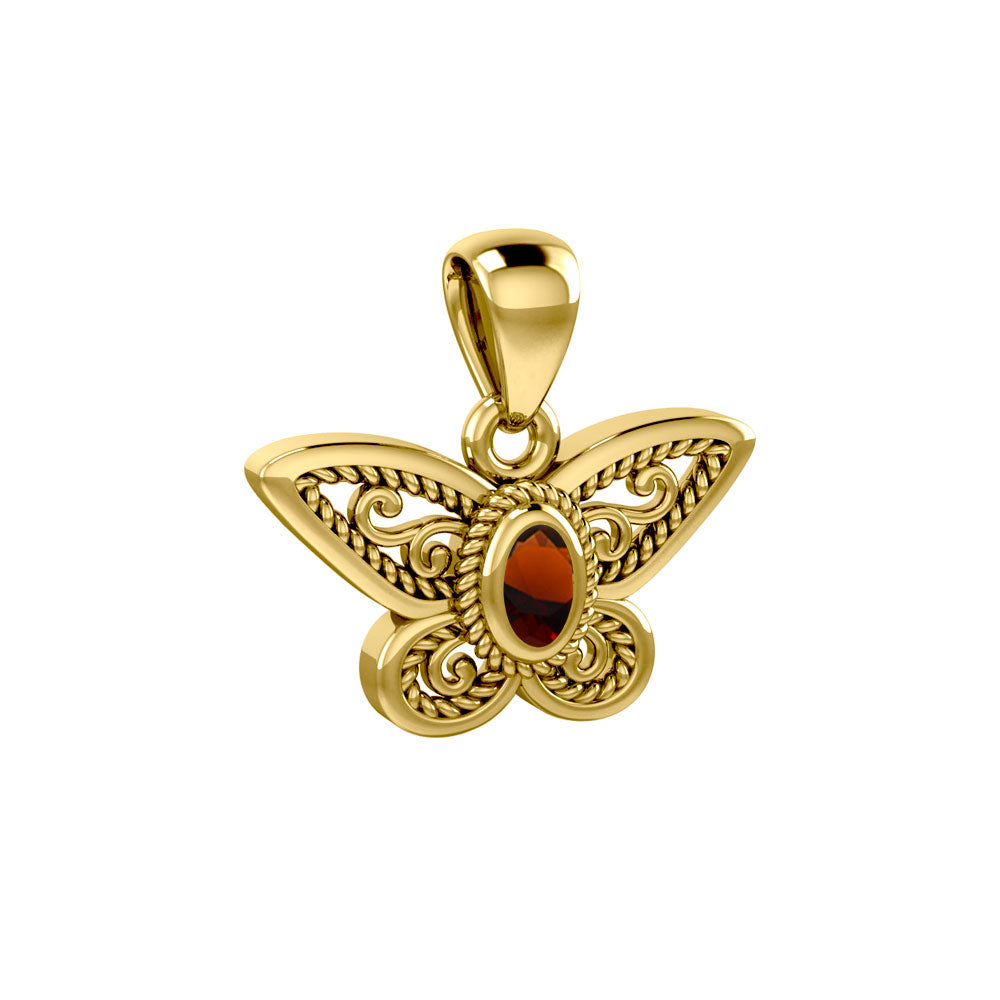 Life's colorful transformation ~ 14K Yellow Gold Jewelry Butterfly Pendant with Gemstone GPD3685