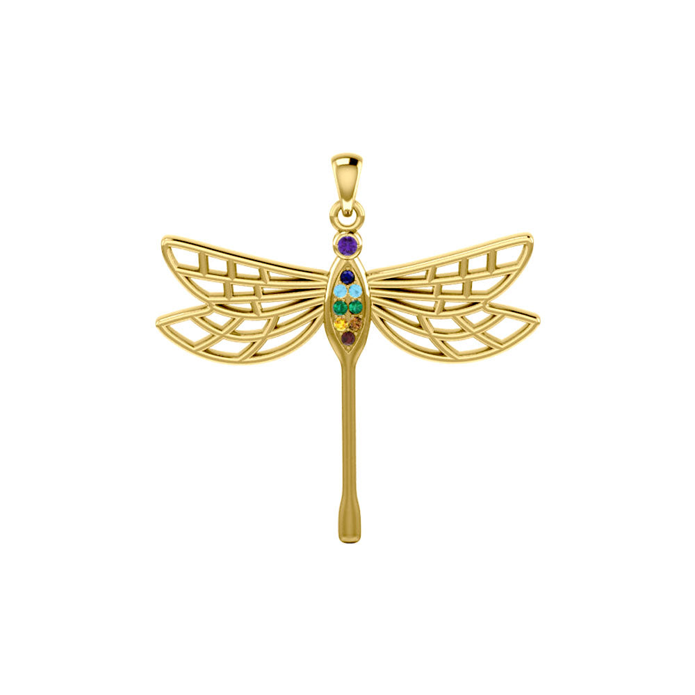 Lovely Spiritual Chakra Dragonfly 14K Yellow Gold Pendant GPD4214