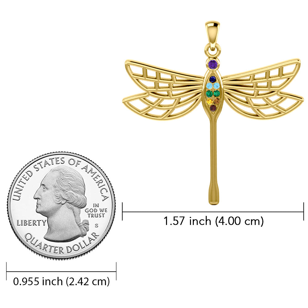 Lovely Spiritual Chakra Dragonfly 14K Yellow Gold Pendant GPD4214